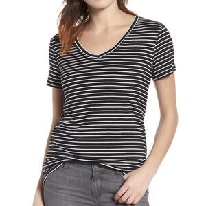 Halogen Modal Jersey V-Neck Tee Black Striped XS